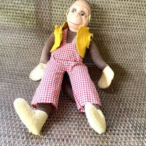 Vintage Composition Face Monkey Doll Felt Hands & Feet Creepy Spooky